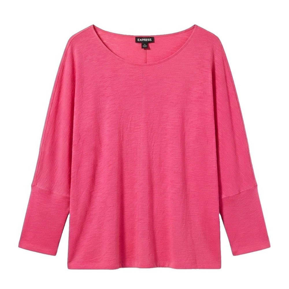 Express Womens Medium Bright Pink Dolman Top Relaxed Fit Scoop Neck 3/4 Sleeve